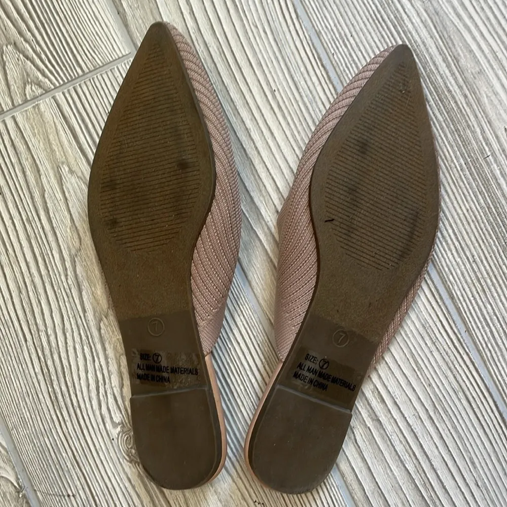 Lulus Jeaney Light Nude Ribbed Knit Pointed-Toe Mule Slides - Image 4