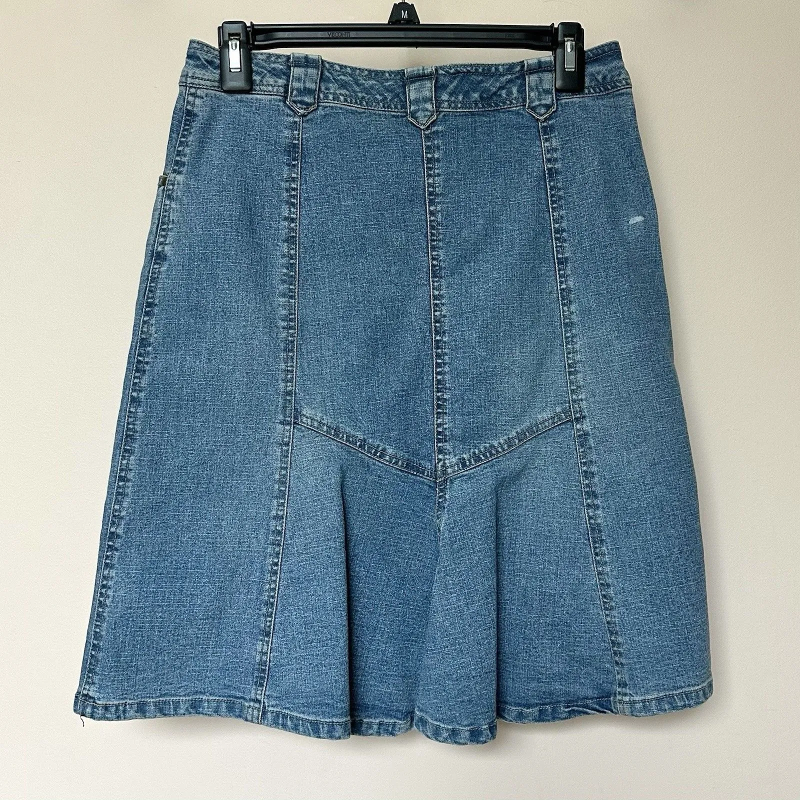 AMI Denim Skirt 6 Beaded Retro Boho Western Midi Blue - Image 3
