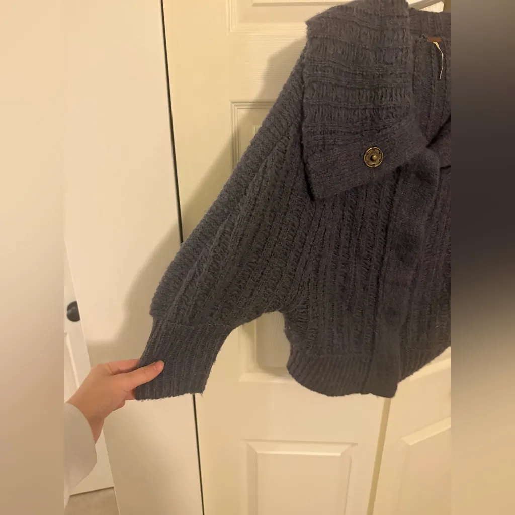 Free People Textured Dolman Cardigan Wool Blend Charcoal Gray 3/4 Sleeve Sweater - Image 7