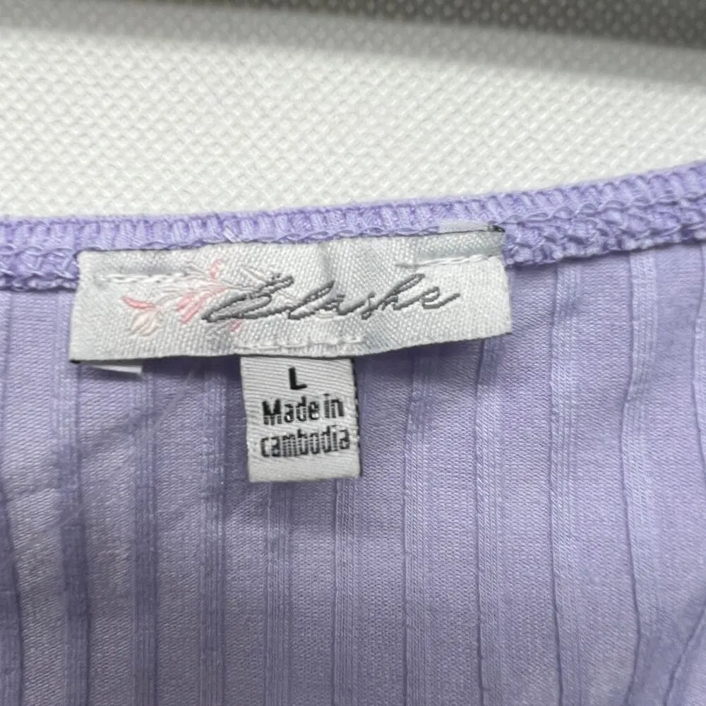 Blashe Womens Top Large Cropped Twist Front Puff Sleeves Coquette Romantic Boho Purple - Image 3