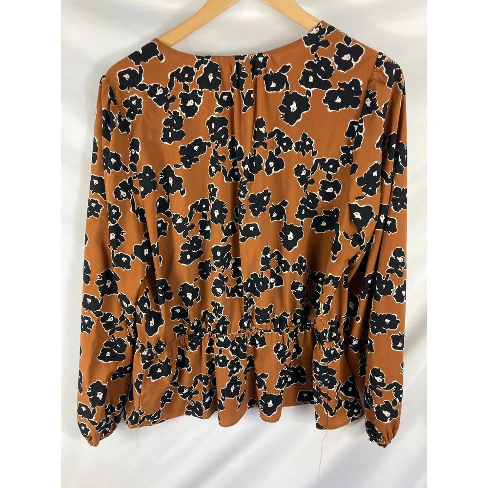 Nine West Button Up Floral Cinch Waist Blouse Size XXL Green - Image 6