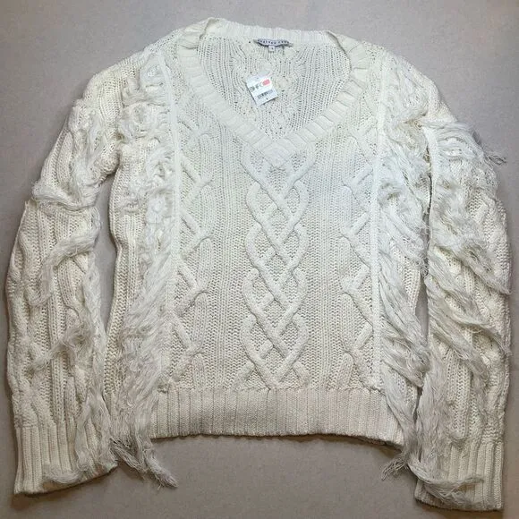 Endless Rose Cable Knit‎ Fringe Sweater Large Ivory Neutral NWT - Image 2