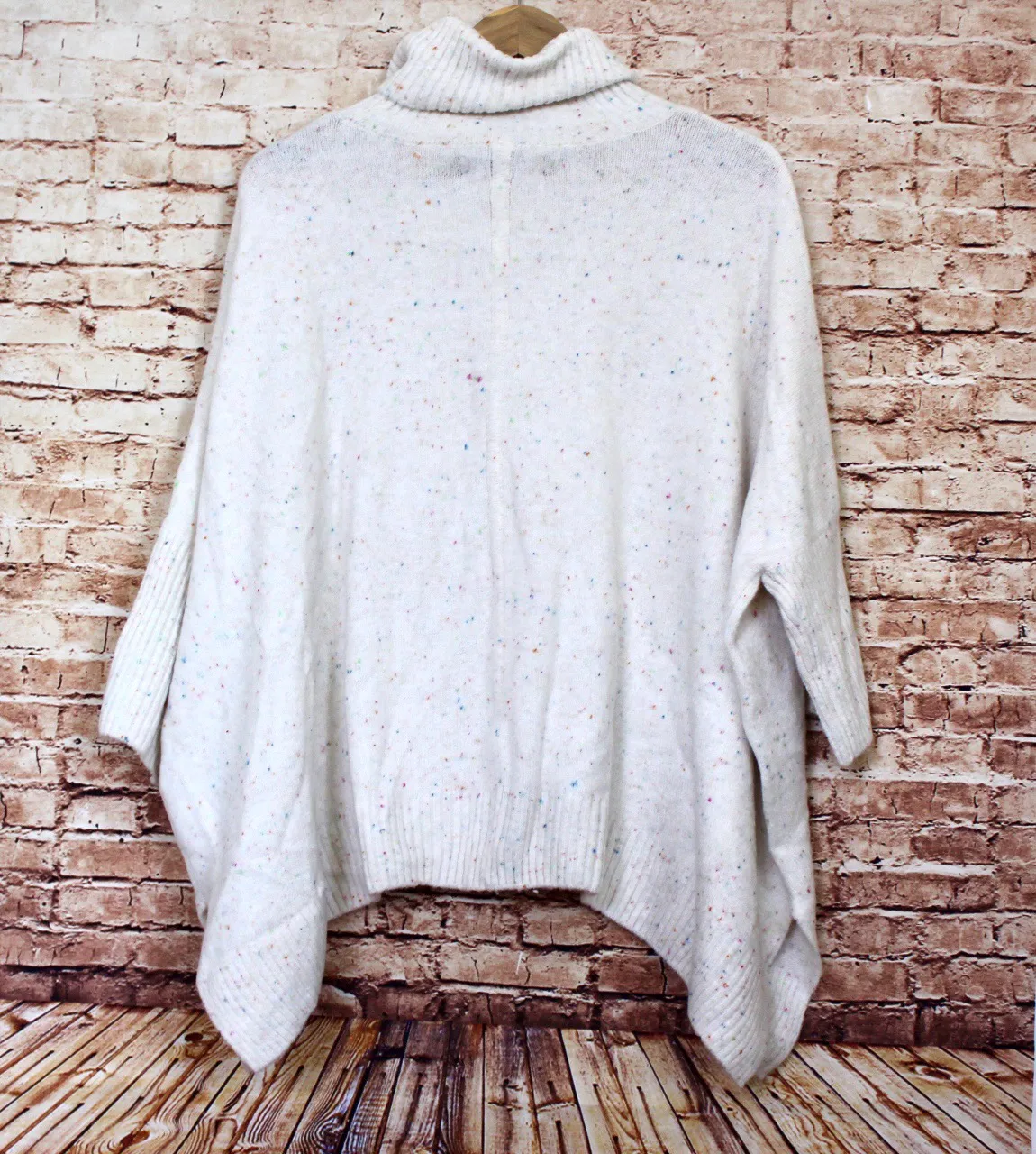 Loft | White Flecked Turtleneck Poncho Sweater - Image 7