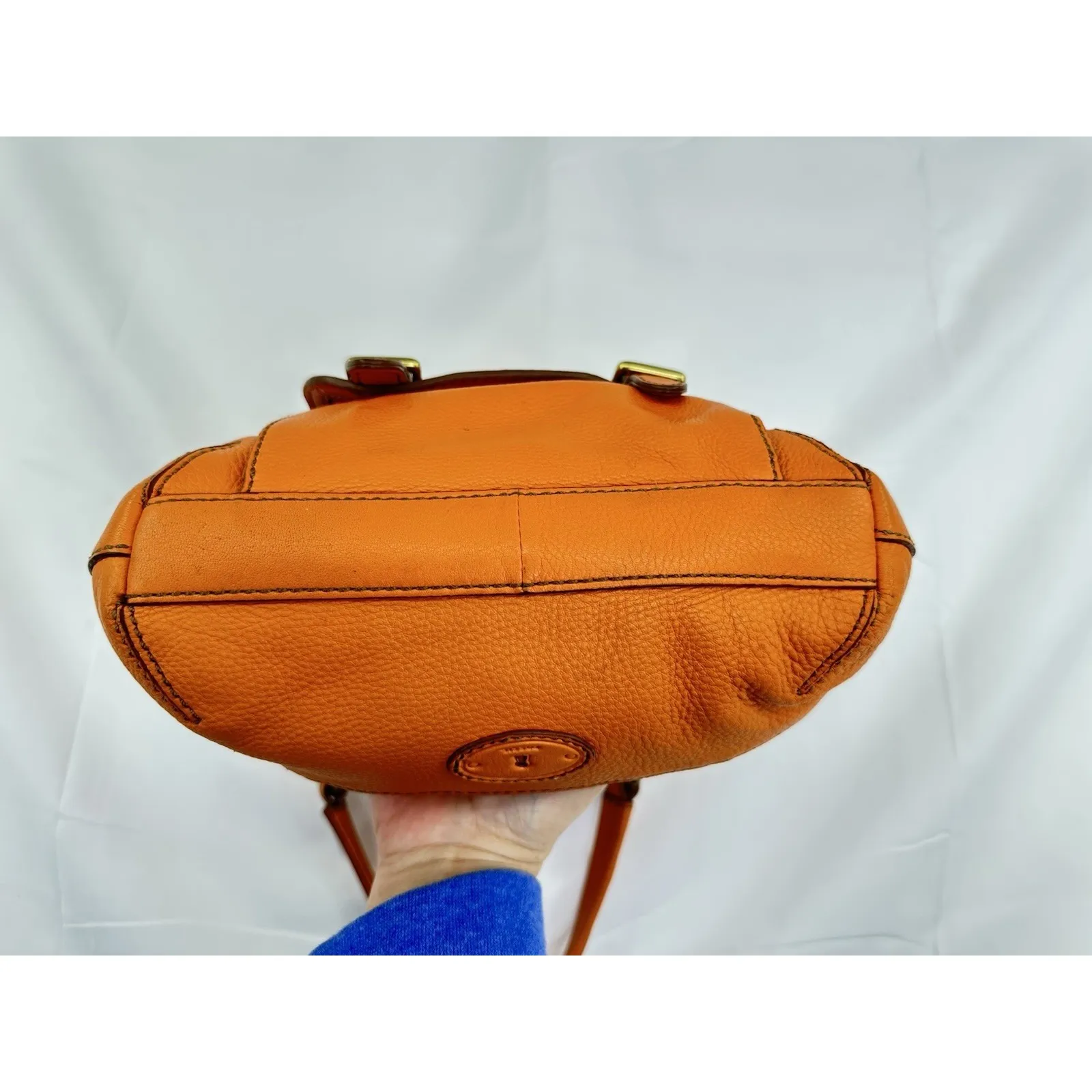 Fossil Vintage Rust Orange Cowhide Leather Zipper Hobo Pouched Shoulder Bag - Image 13