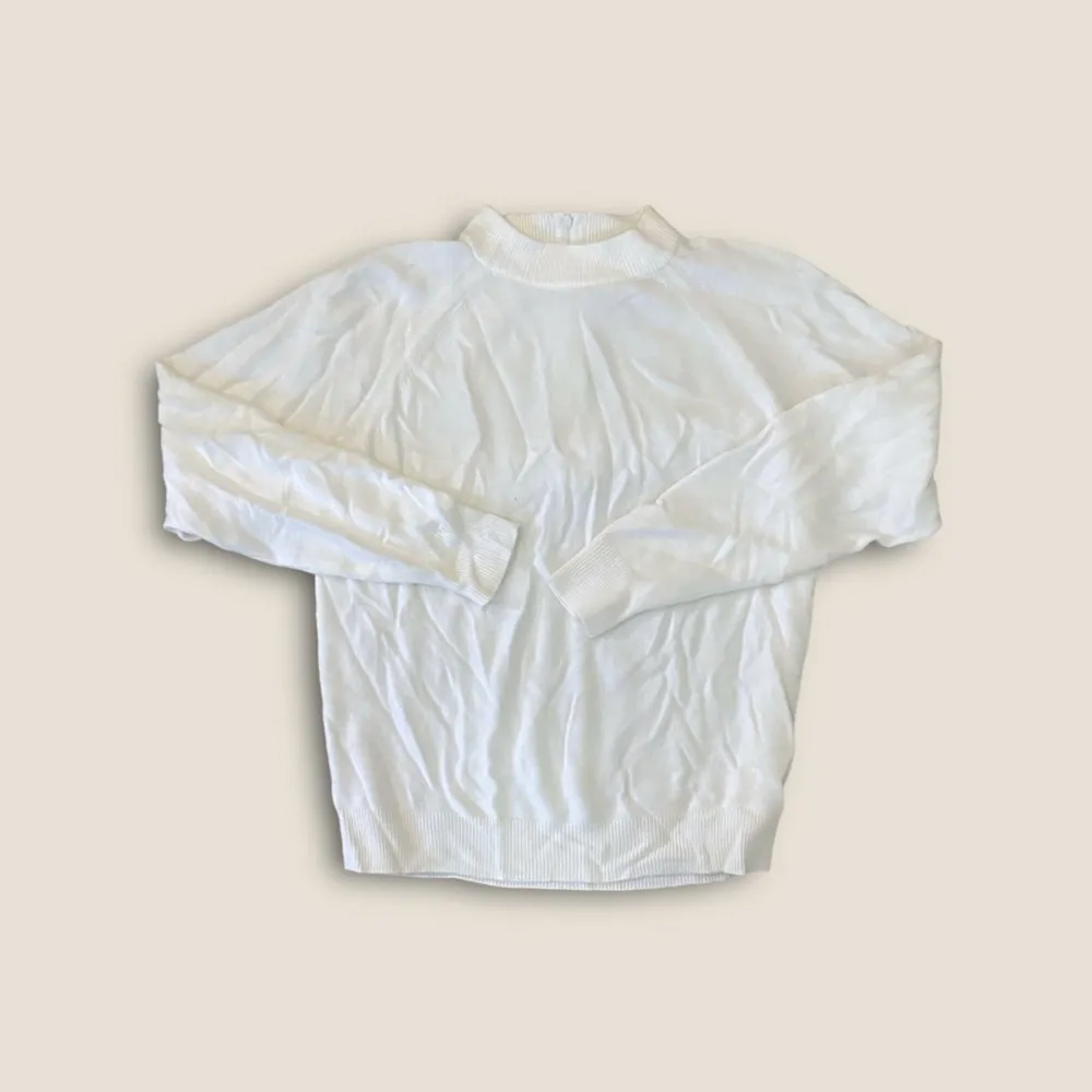 Vintage 90s Designers Originals Luxelon Mock Neck Sweater Back Zip Ribbed Bone M White Size M - Image 2