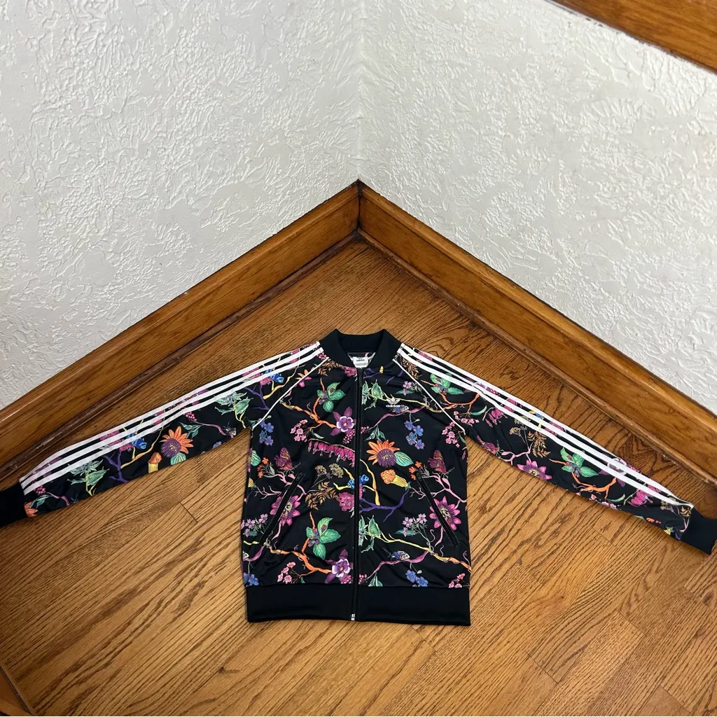 ADIDAS Botanical Track Jacket 3 Stripes Multi Color Floral Zip Up Size XS - Image 4