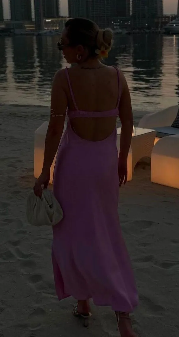 dress maxi midi Light Pink satin effect wedding party cocktail - Image 6