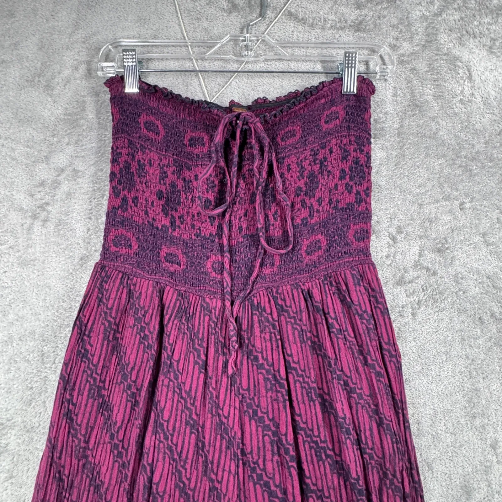 Free People Jumpsuit Small S Magenta Purple Smocked Wide Leg Boho Gypsy Festival - Image 4