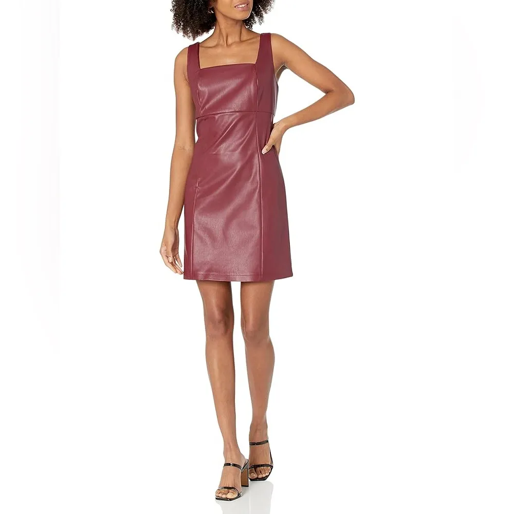 The Drop Hank Vegan Leather Square Neck Mini Dress Burgundy size XL (NWT) Red - Image 3