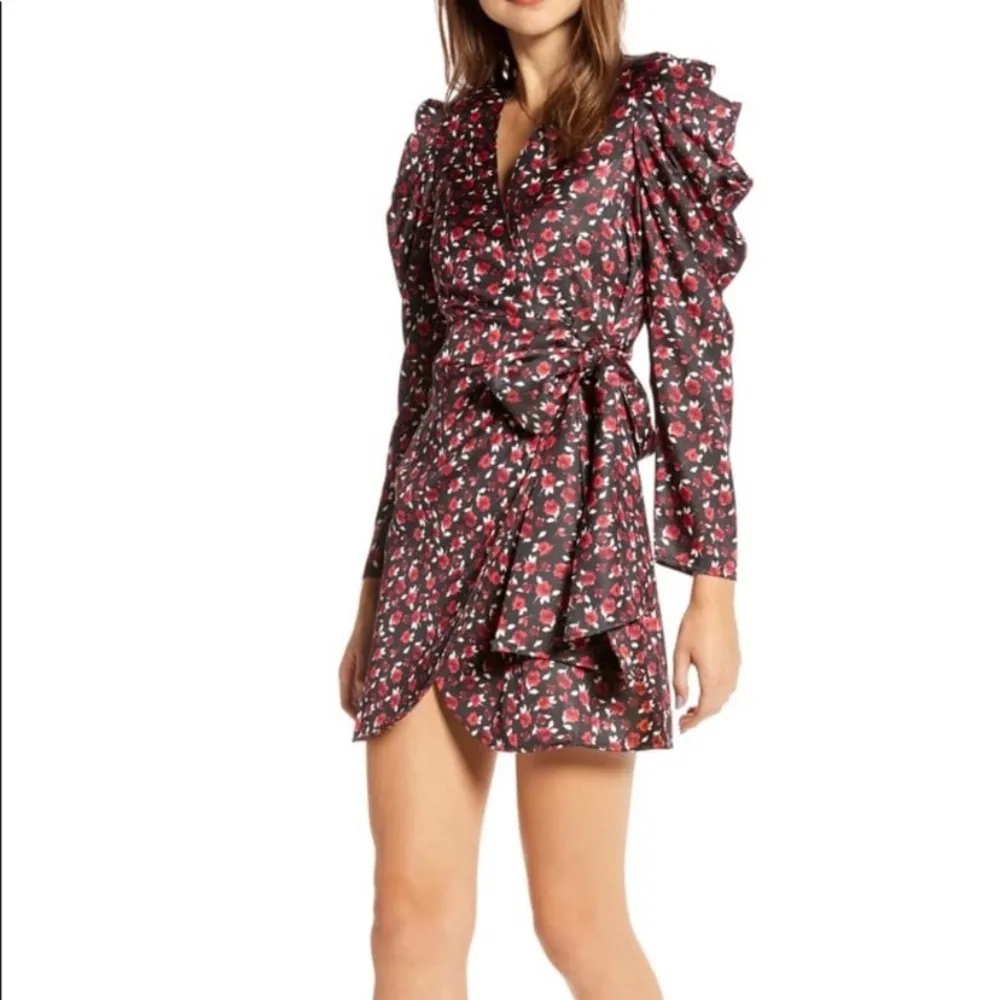 SOMETHING‎ NAVY Puffy Sleeve Wrap Dress Rose Ditsy Print Ditsy Floral Mini Dress - Image 3