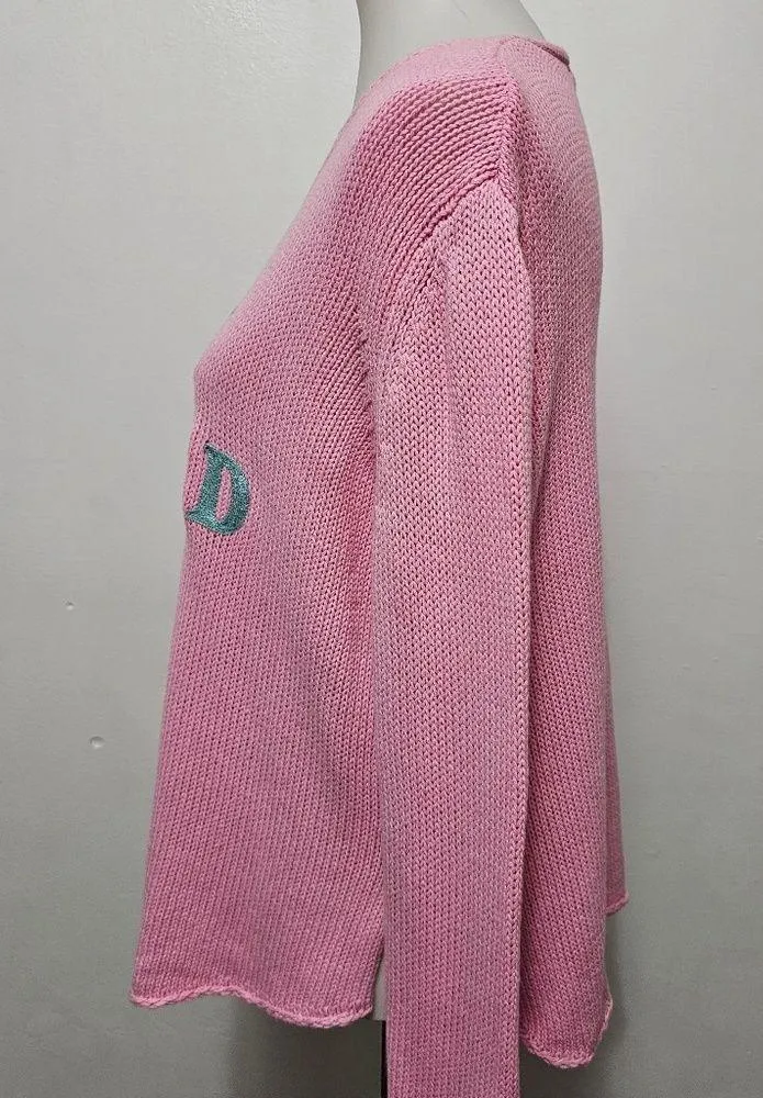 Simply Southern Pink Sun Kissed Embroidered Vneck Sweater Size Large/XL - Image 3