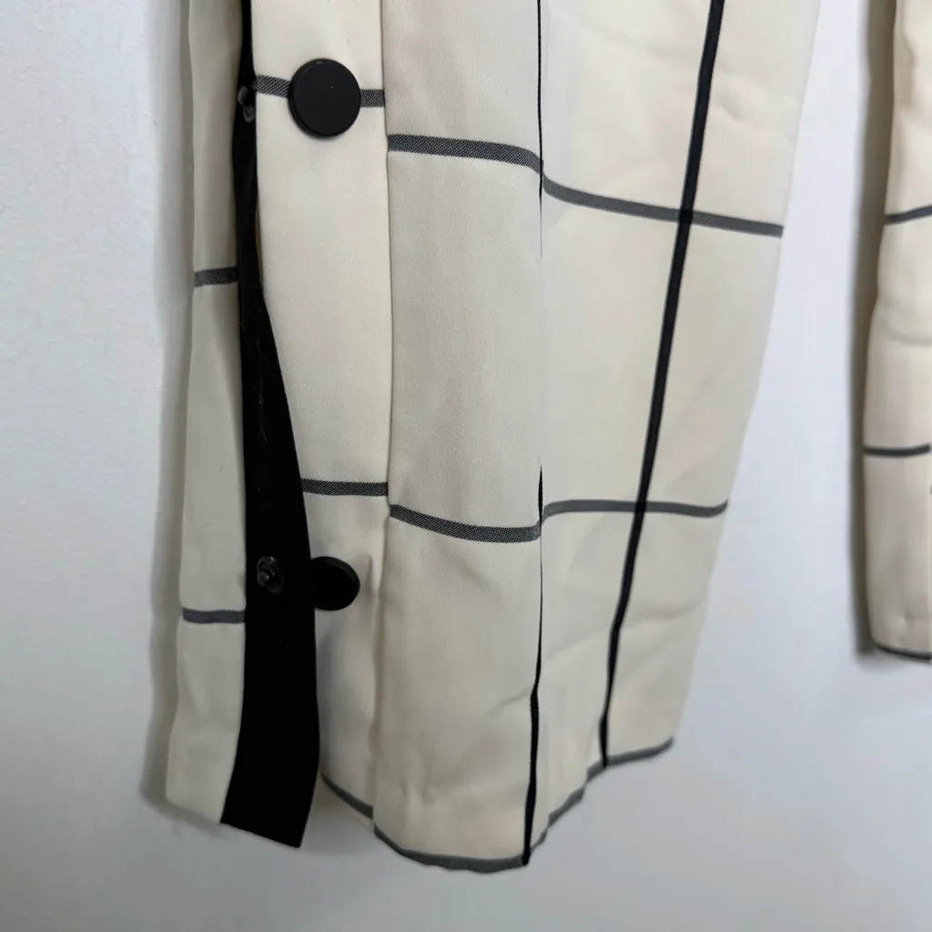 Topshop Windowpane Grid Pants Cream Black Side Button US 4 - Image 9