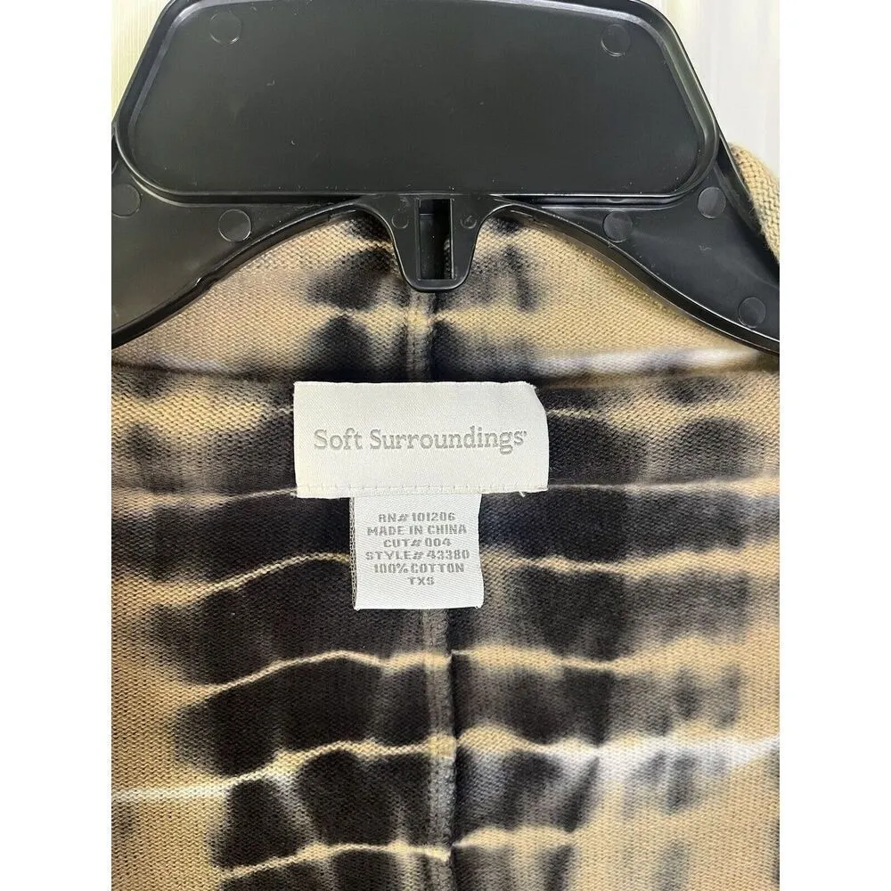 Soft Surrounding Tan Black Tie Die Fringe Drape Cardigan Jacket Size XS TALL - Image 3