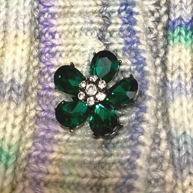 Sundays Multicolor Striped V-neck Jeweled Button Long Sleeve Cardigan Sweater S - Image 3