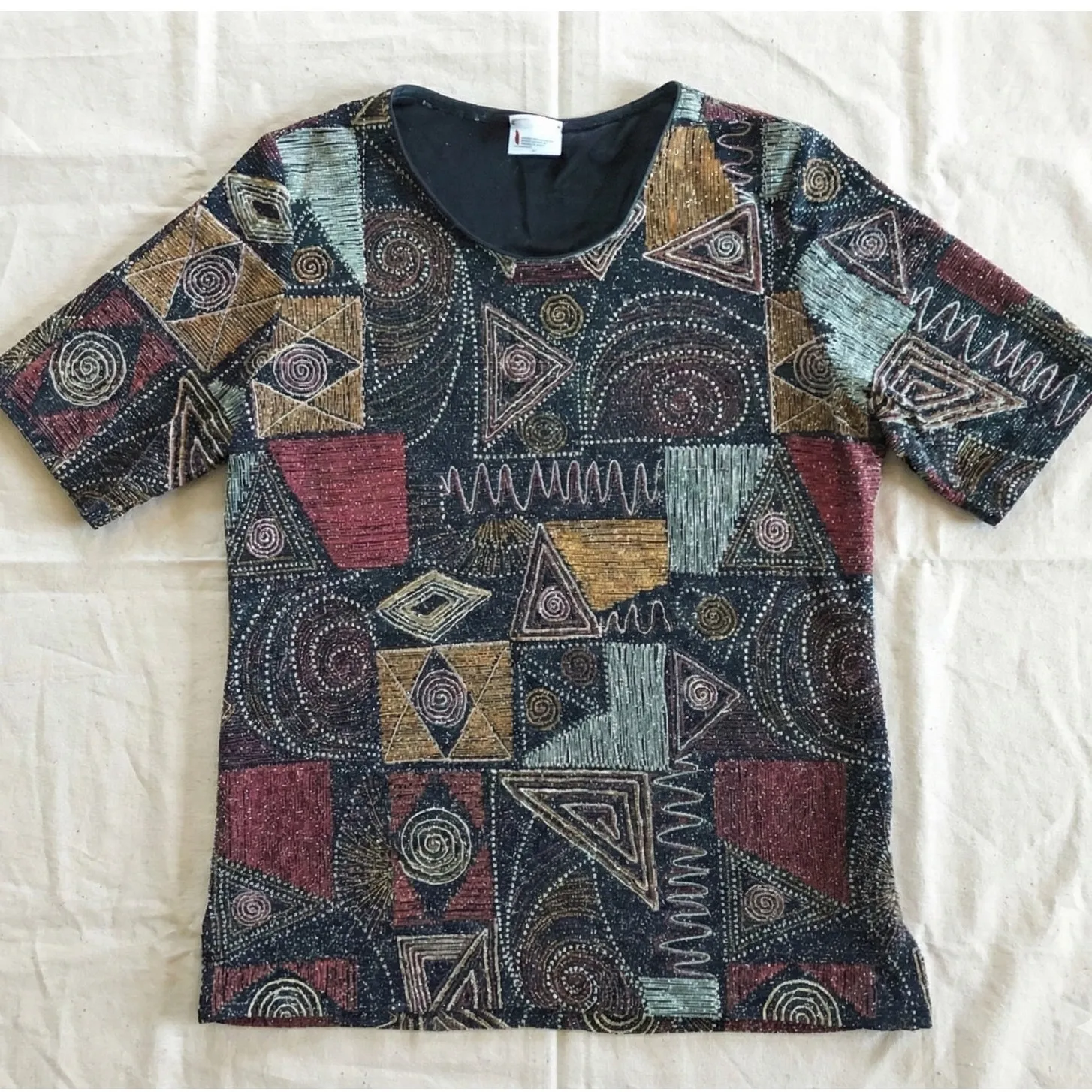 Hermann Lange Multicolor Black Red Beaded Blouse Womens 38 Small Medium - Image 2