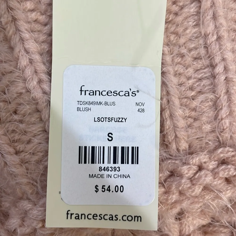 Francesca’s crocheted boat neck butter soft ribbed pale rose blush eyelash fuzzy - Image 5