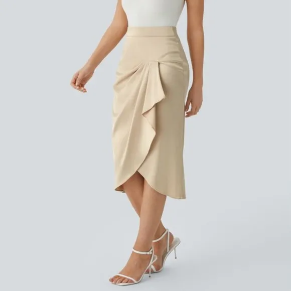 Halara High Waisted Invisible Zipper Satin Midi Work Skirt in Angora Size‎ L NWT - Image 2