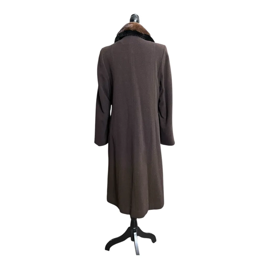 Vintage Elegant Brown Wool/Cashmere Coat With Luxurious Mahogany Mink Fur Collar Size 8 - Image 2