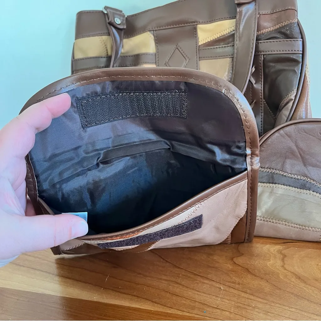 Patchwork Soft Leather Handbag Purse Shoulder Bag Coin & Wallet 3pc Set‎ - Image 3