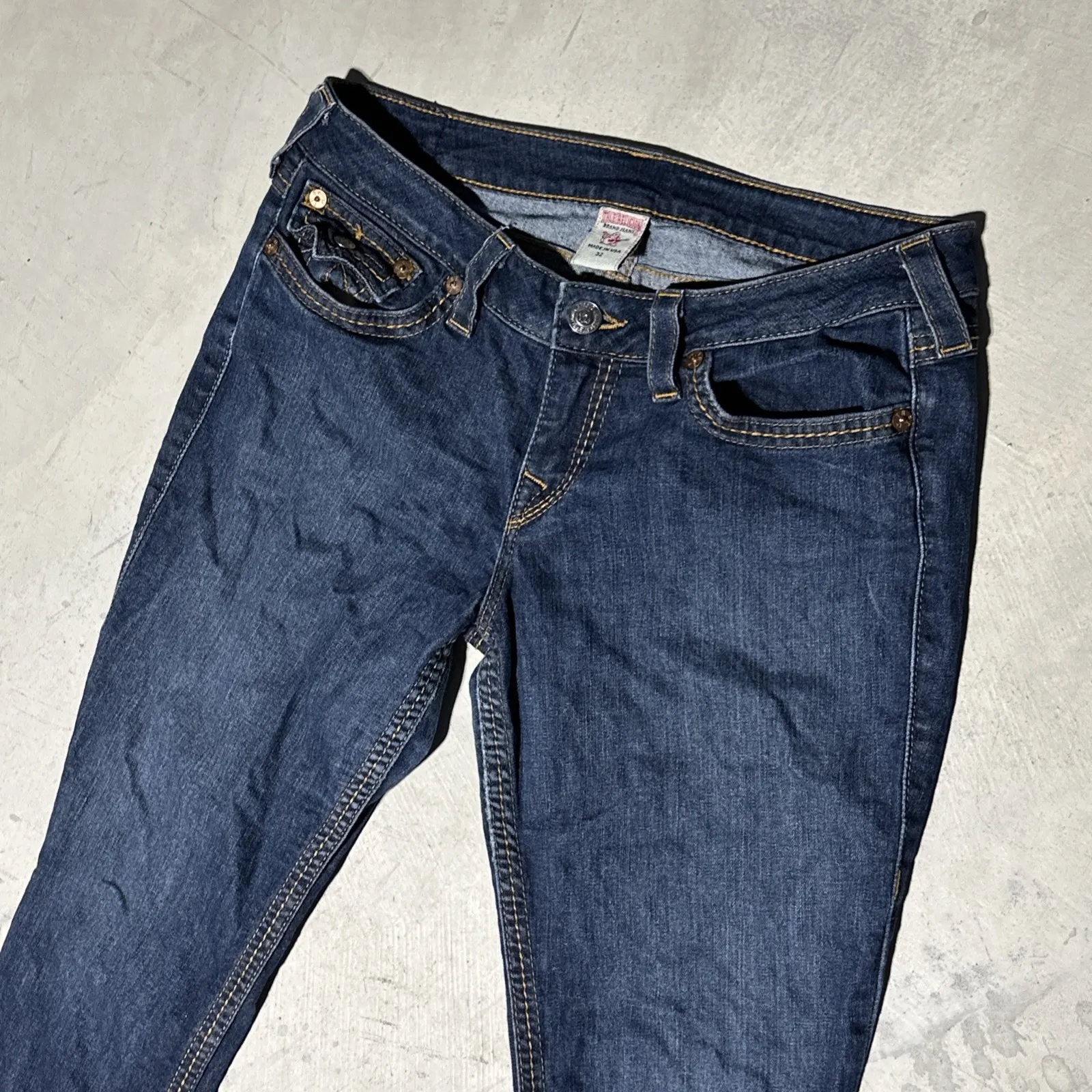 True Religion Jeans Women's SZ 32x34 Blue Denim Flap Button Pocket USA MADE Y2K - Image 8