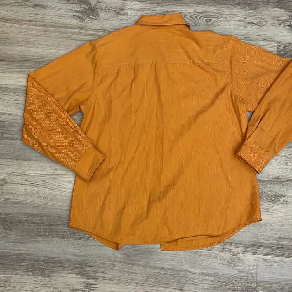 2 Tone Orange Striped Long Sleeve Button Down Women's Shirt Large - Image 5