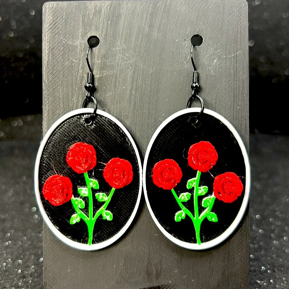 Floral Black and Red Earrings - Image 4