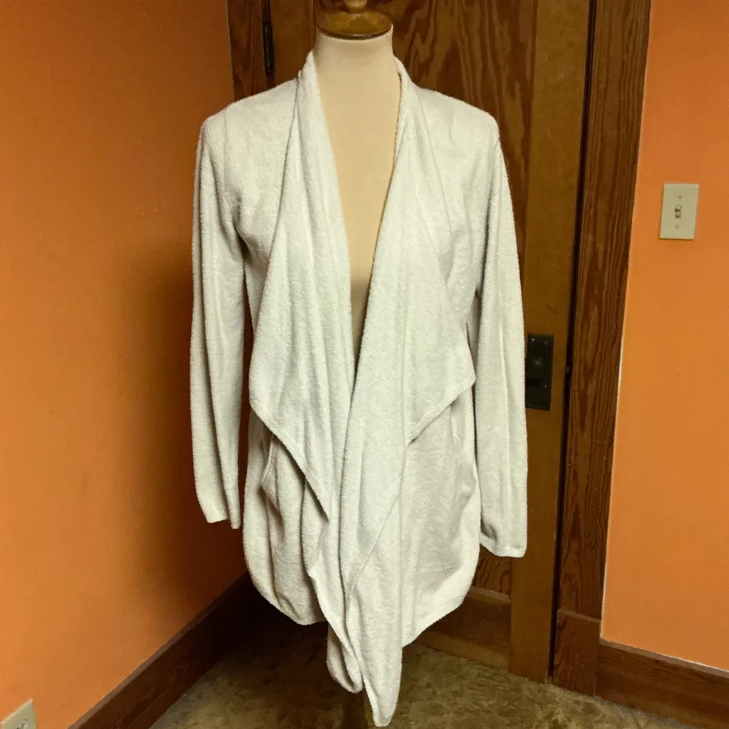 Barefoot Dreams CozyChic Lite Cream Draped Open Front Cardigan Sweater - Image 7