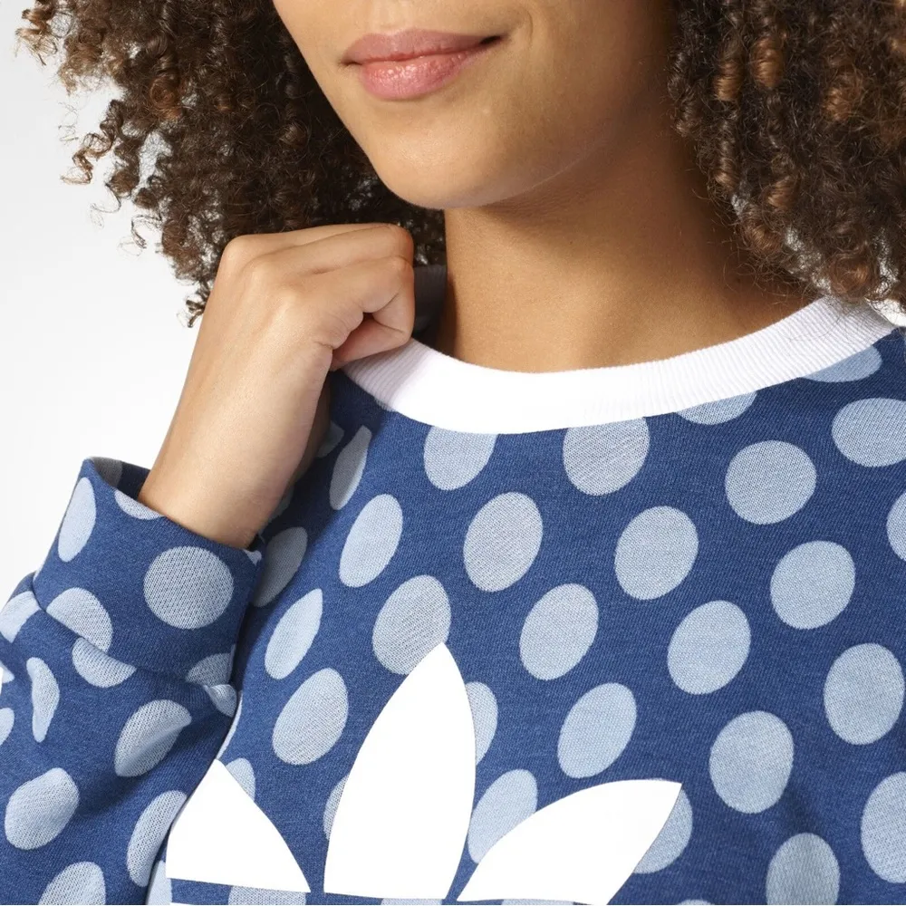 Trefoil Blue Polka Dot Pullover Sweatshirt Size S - Image 4