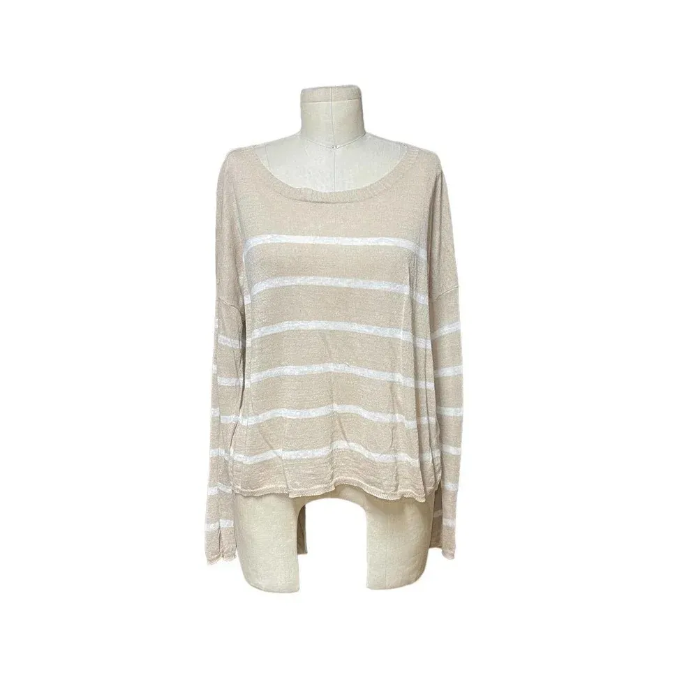 Eileen Fisher Crepe Stripe‎ Linen Blend Knit Crop Sweater Petites Size Large - Image 3