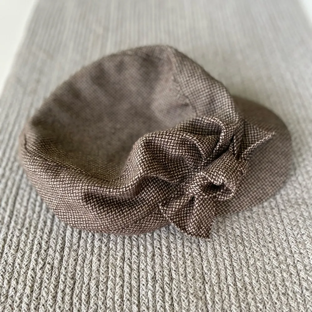 Vintage Y2K Brown White Houndstooth Wool Blend Newsboy Hat Cap - Image 6