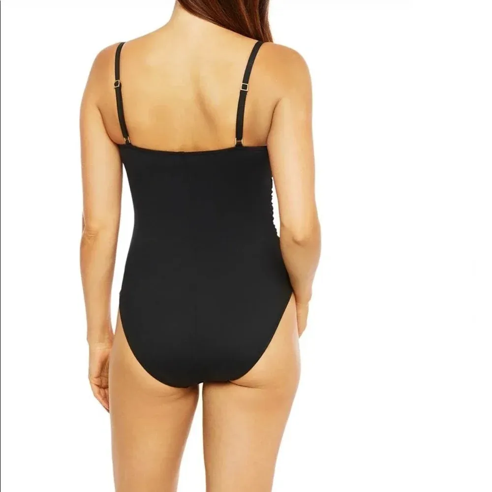 NEW La Blanca Island Goddess Lingerie One Piece Swimsuit Solid Black Size 2 - Image 2