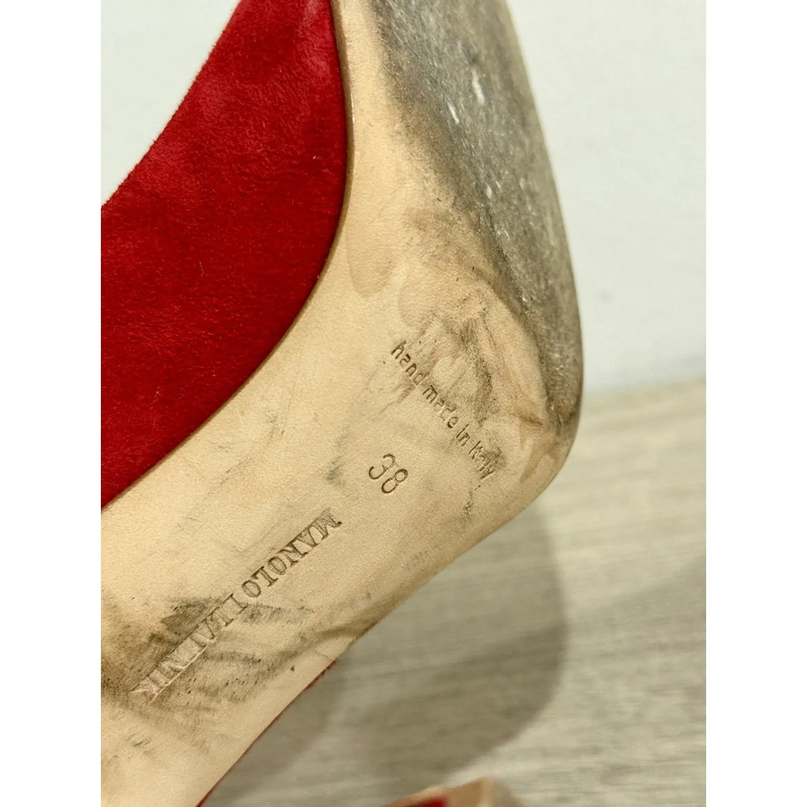 Manolo Blahnik Suede Pointed Toe Stilettos Heel Pumps Red Women's Size 38 / US 8 - Image 8
