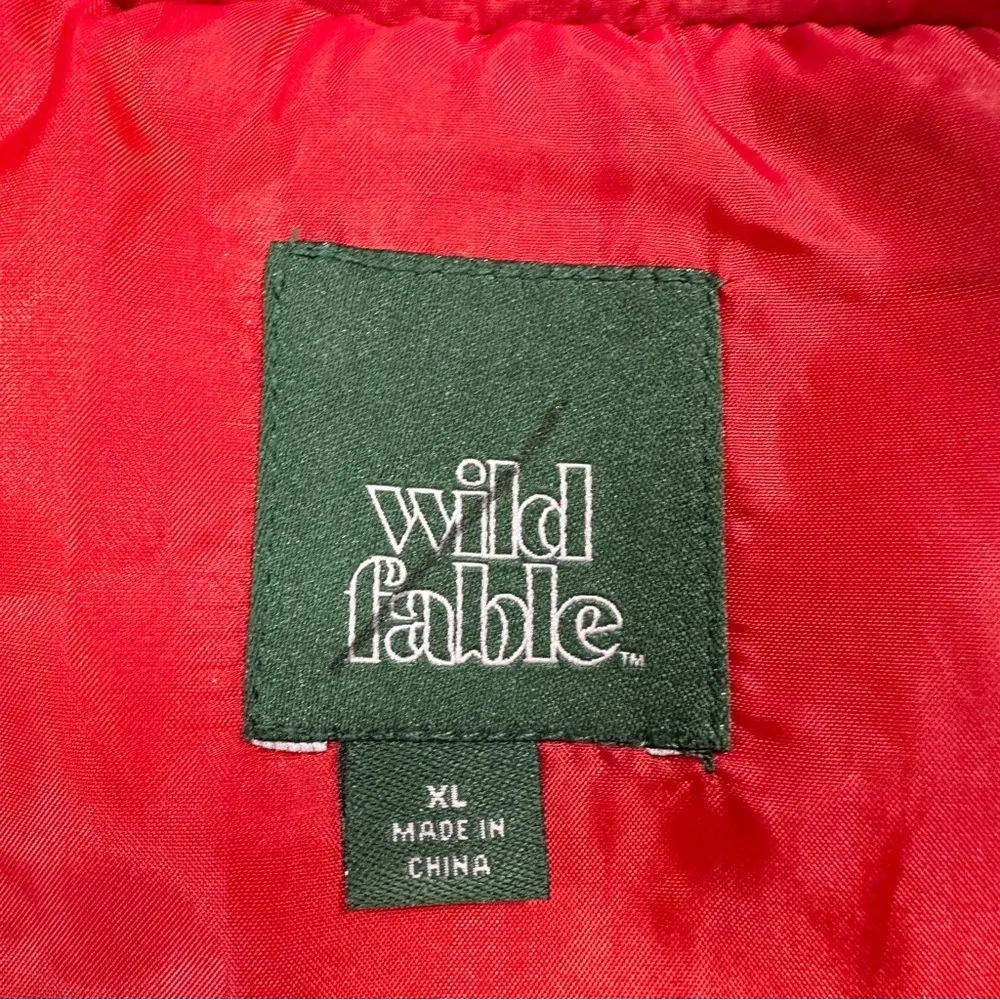 Wild Fable Red Multi Poppy Full Zip Puffer Nylon Vest Retro 90s Style Size XL - Image 8