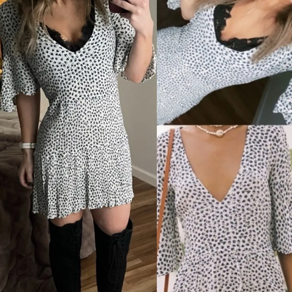 Faithfull the brand fresa dress rae mini floral crepe drape flare  sleeve - Image 2