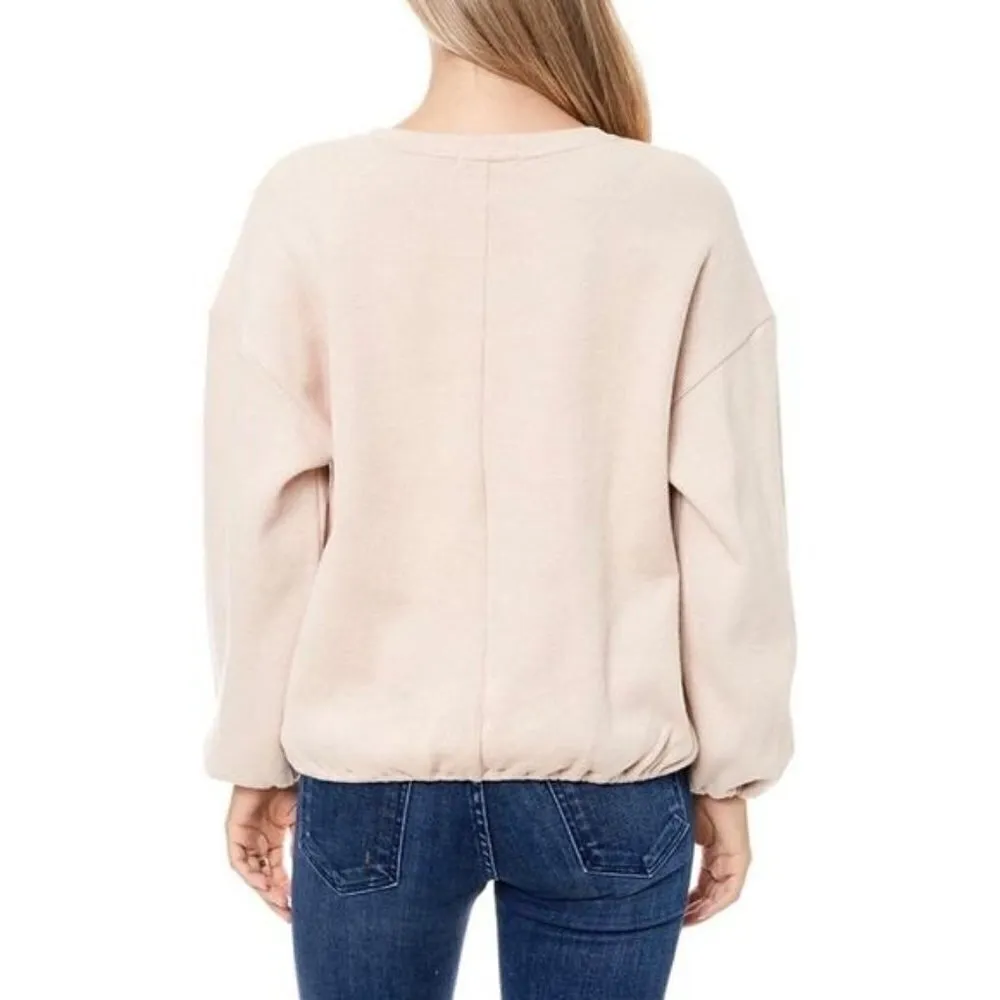 Elodie Balloon Sleeve Pullover Ribbed Crewneck Sweatshirt Winter Tan Size Medium - Image 3