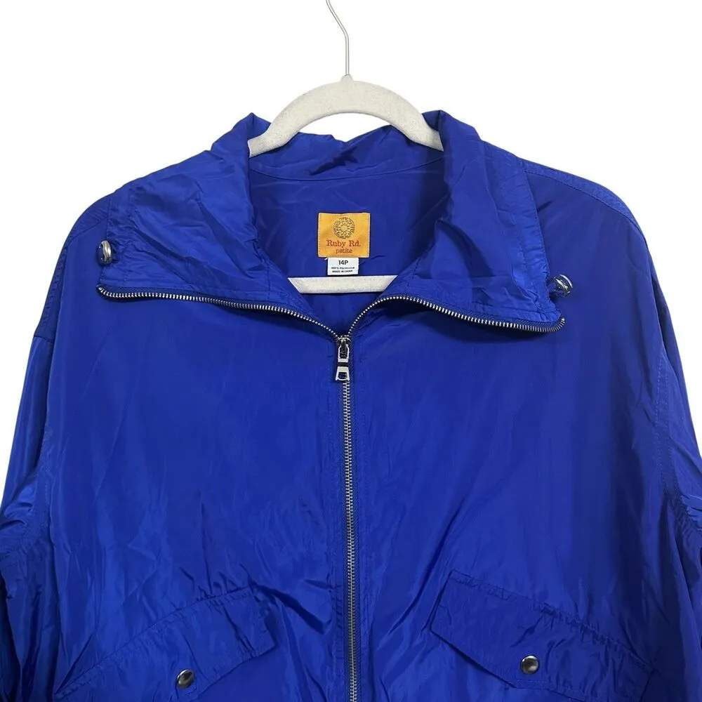 Ruby Rd Womens Sz 14 Petite Royal Blue Windbreaker Jacket Full Zip Collared - Image 2