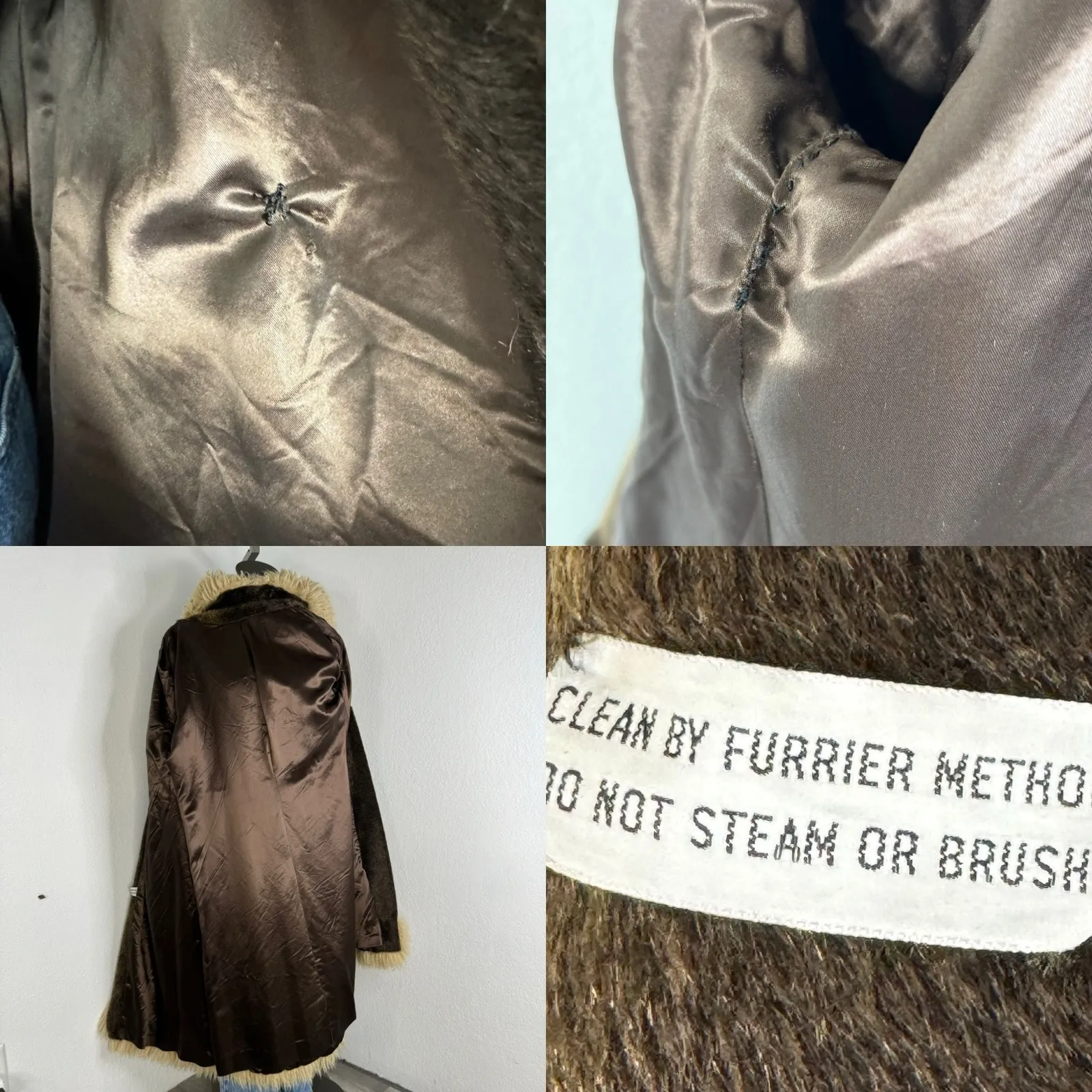 Vintage 1970s Penny Lane Long Brown Coat Faux Fur Size XS - Image 7