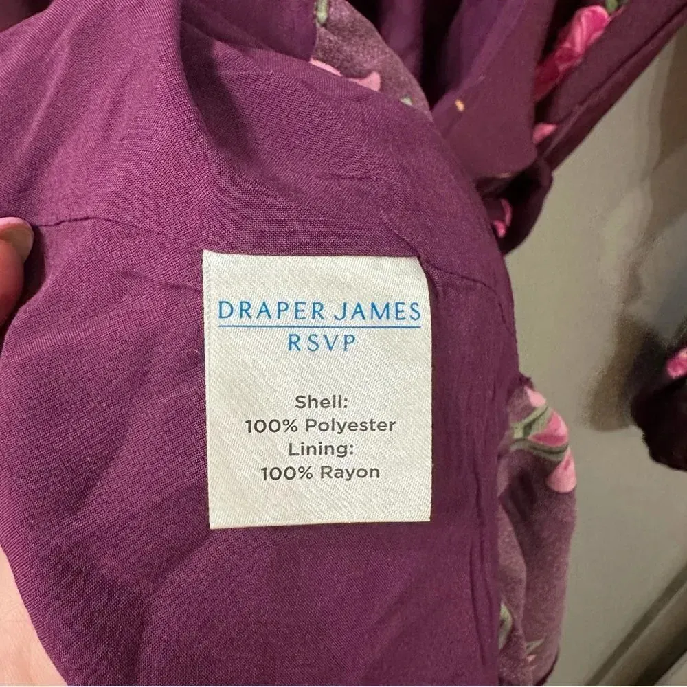 Draper James RSVP Plum Multicolor Floral Ruffle Wrap Lined Dress Size XS - Image 7