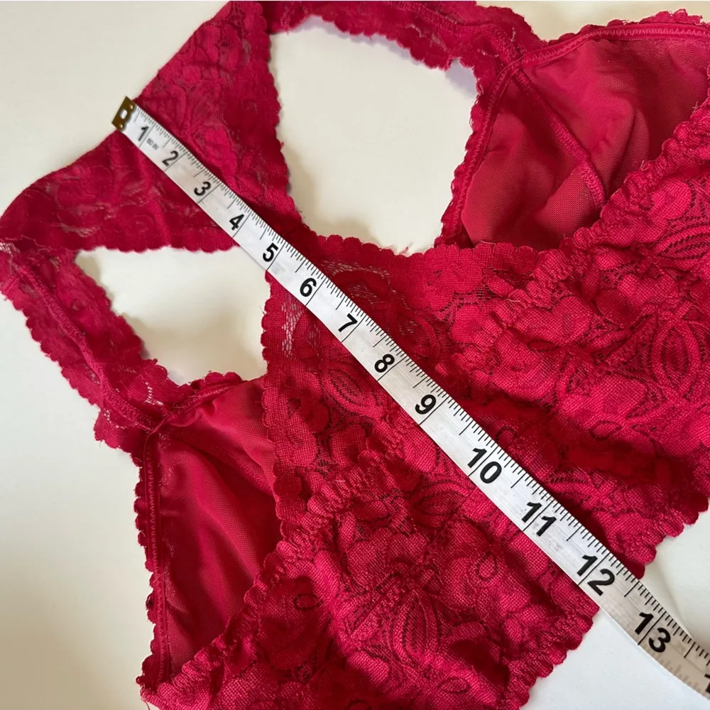 Women’s Small Bra Dark Red Bralette Intimately Floral Lace Racerback - Image 7