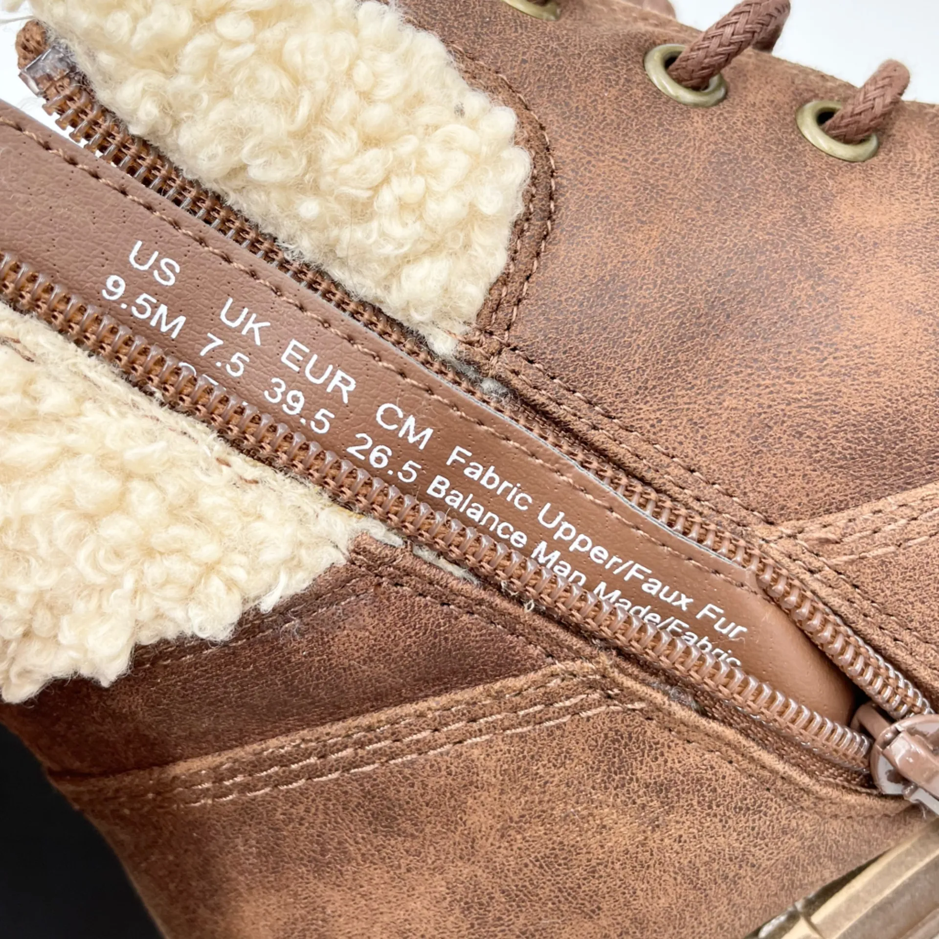 Fergie Genesis Wedge Heel Ankle Boots Women's Size 9.5 Faux Leather Fur Trim Tan Brown - Image 7