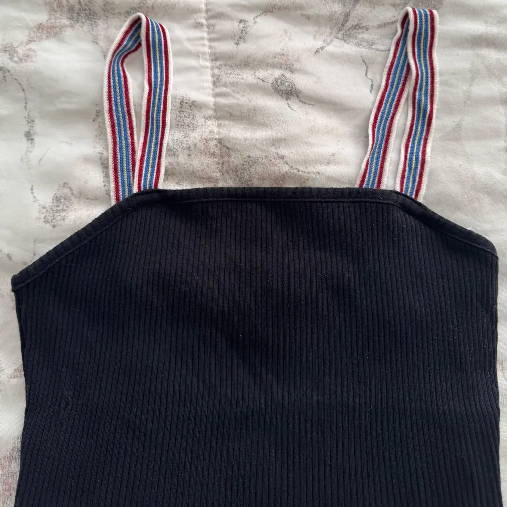 Me to We Black Ribbed Camisole with Striped Straps, size S Y2K crop top casual - Image 8