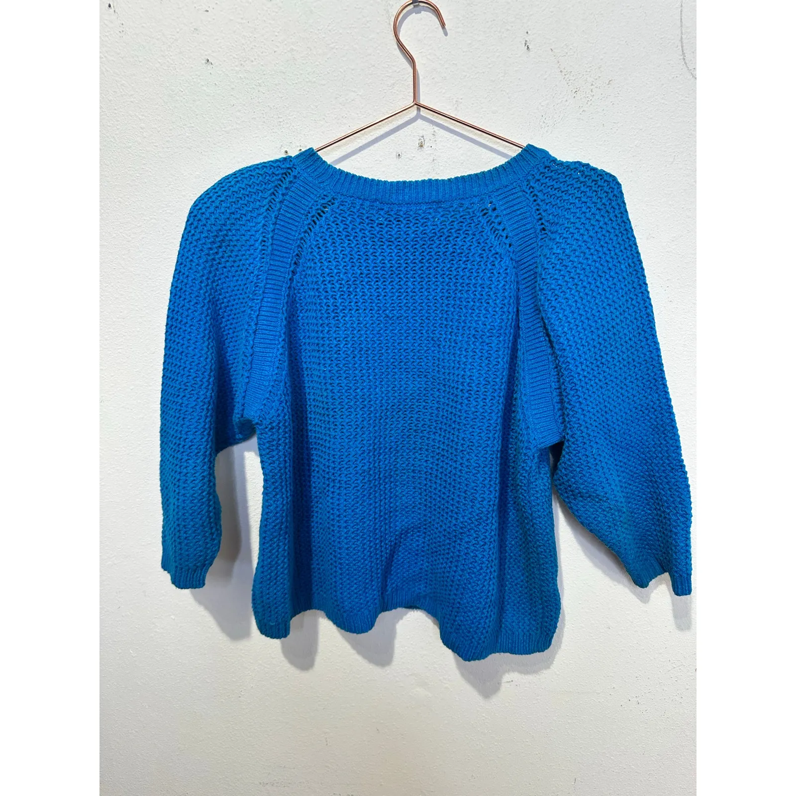 Vintage PIERRE CARDIN Royal Blue Shoulder Padded Cable Knit Sweater Size Medium - Image 7