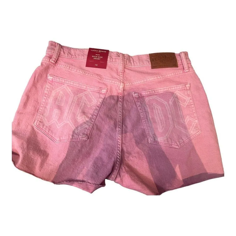 Lucky brand High rise mom shorts Jean shorts Size 10 in Pink/White - Image 4