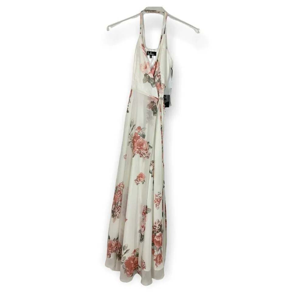 NEW LULUs size small Elegantly Inclined Cream pink Floral Print Wrap Maxi Dress - Image 3
