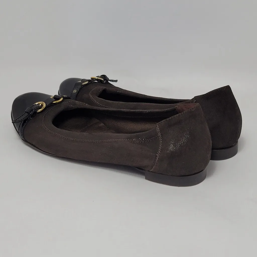 AGL Attilio Giusti Leombruni Brown Suede Patent Leather Slip On Ballet Flats 40 Size 9 - Image 3