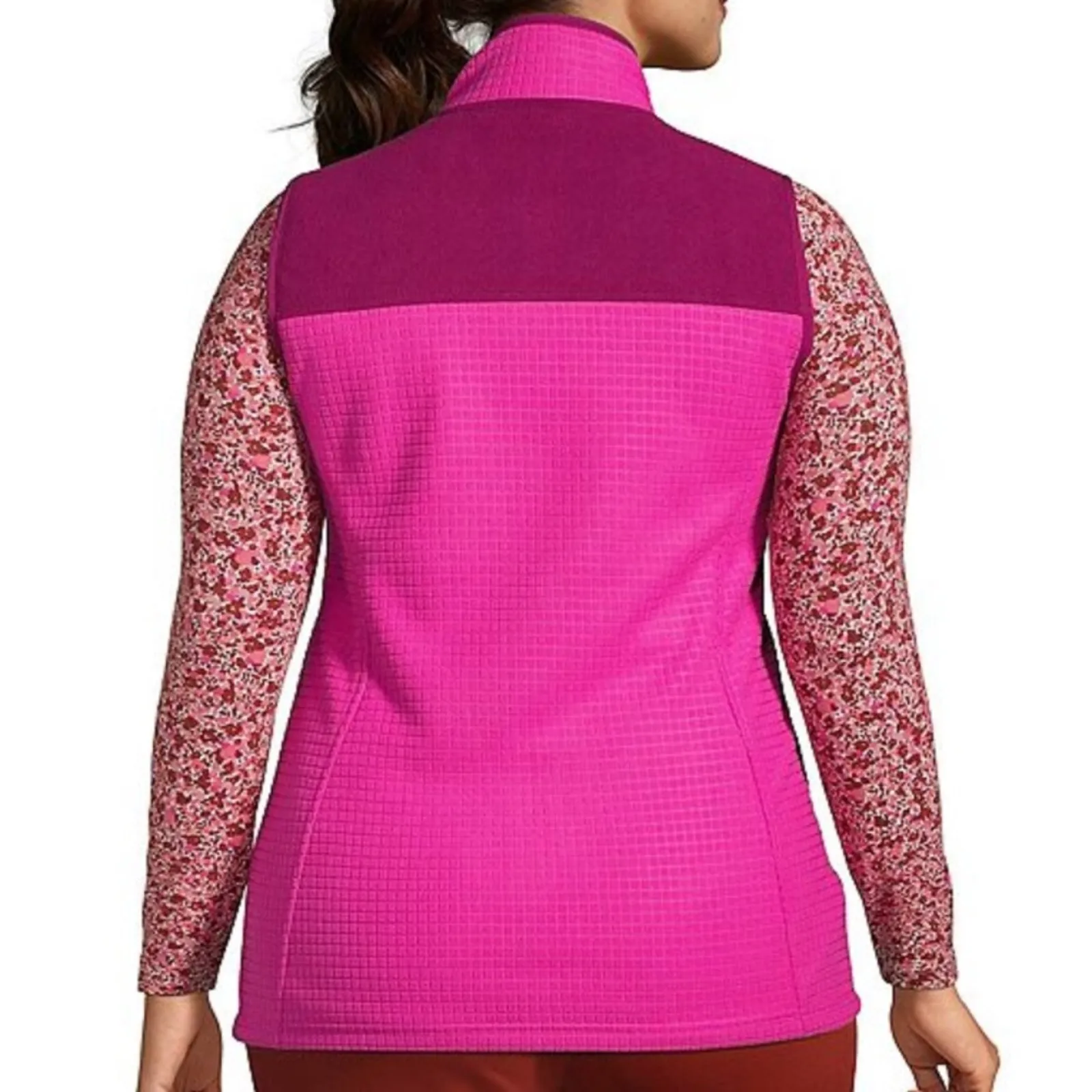 Lands' End plus size 14-16 grid fleece full zip vest 2 pockets casual wear pink - Image 4