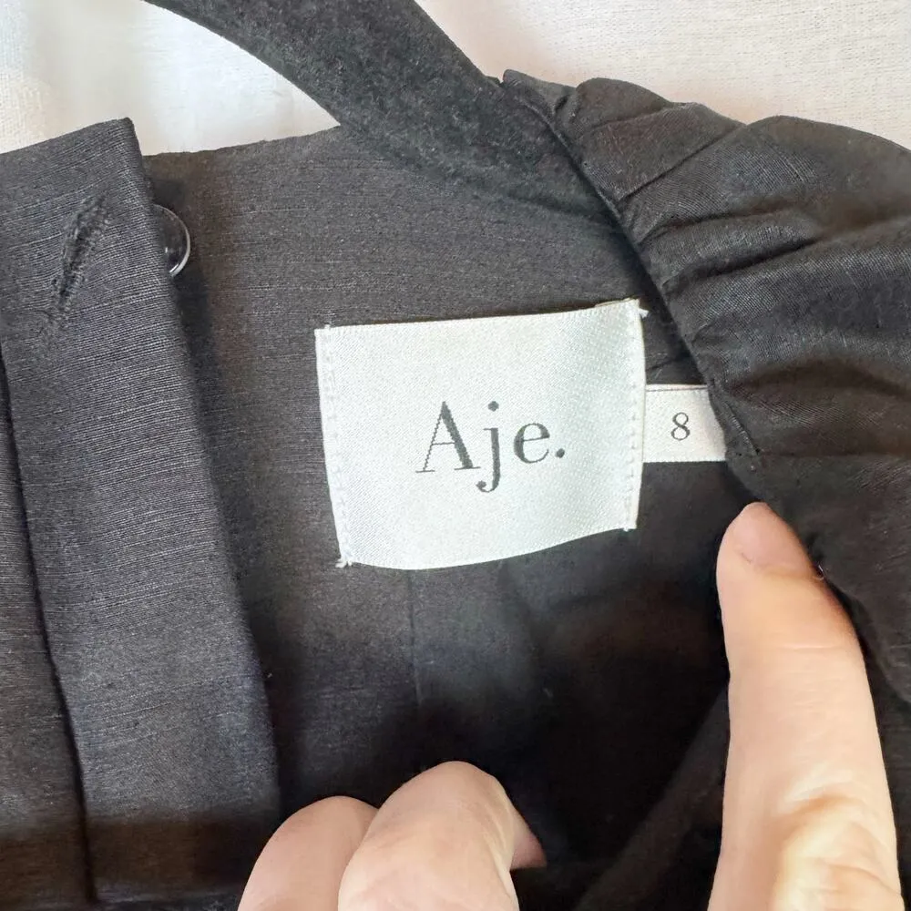 AJE Mimosa Psychedelia Black Onyx Mini Dress Puff Sleeves Cutouts Size 8 - Image 8