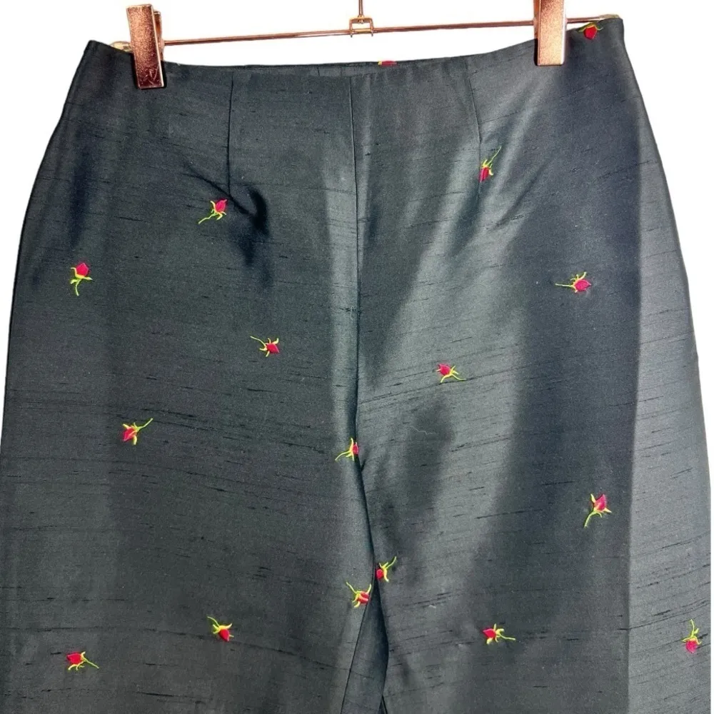 INC International Concepts 100% Silk Floral Embroidered Ankle Pants Size‎ 4 Black - Image 4