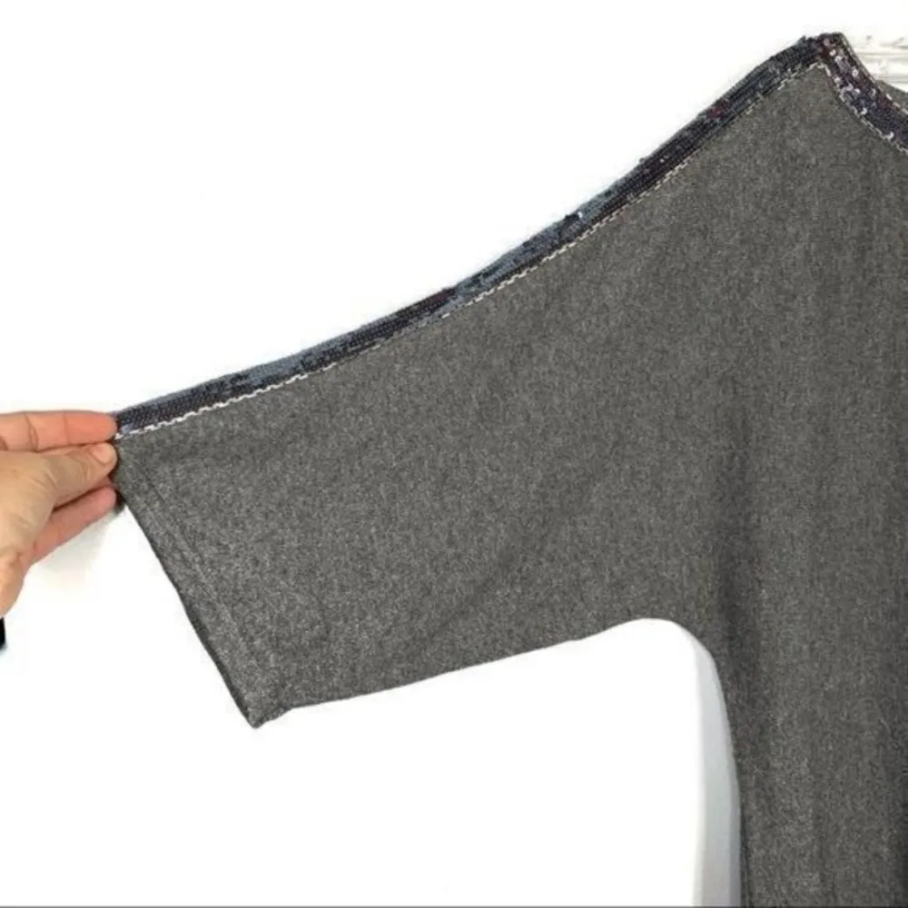 Talbots Grey Sequin Boatneck Sweater Sparkle Elegant Knit Tunic Top Size M - Image 3