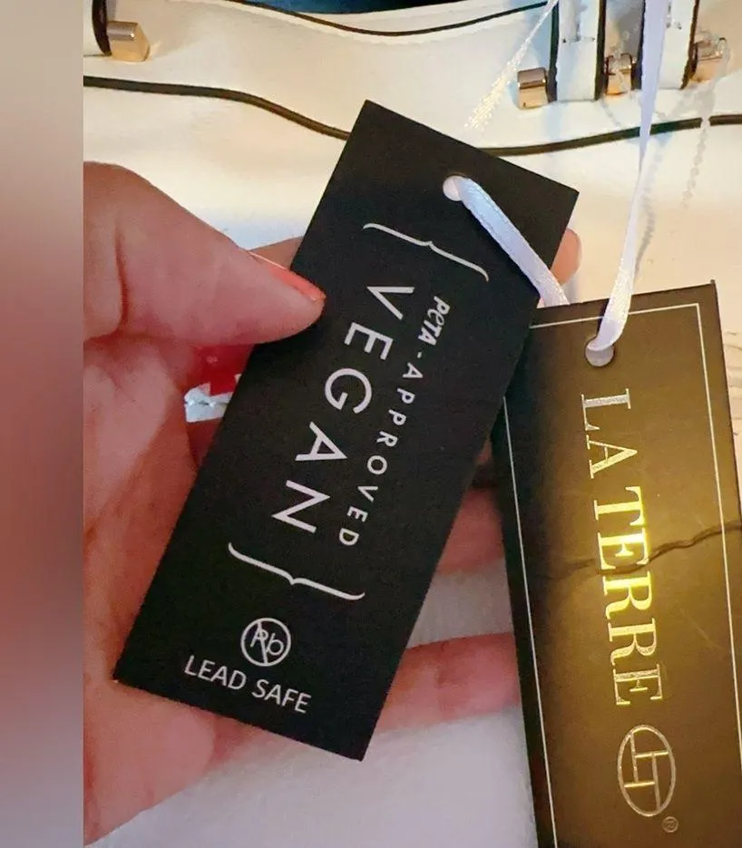 La Terre vegan leather shoulder bag double strap handbag lead safe studded NWT White - Image 4